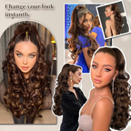 Aarenzza clip-on wavy ponytail extension in vibrant purple, showcasing its textured, wavy hair design for a stylish hair upgrade.