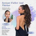 Aarenza clip-on wavy ponytail extension in vibrant purple, designed for easy attachment and natural-looking volume.