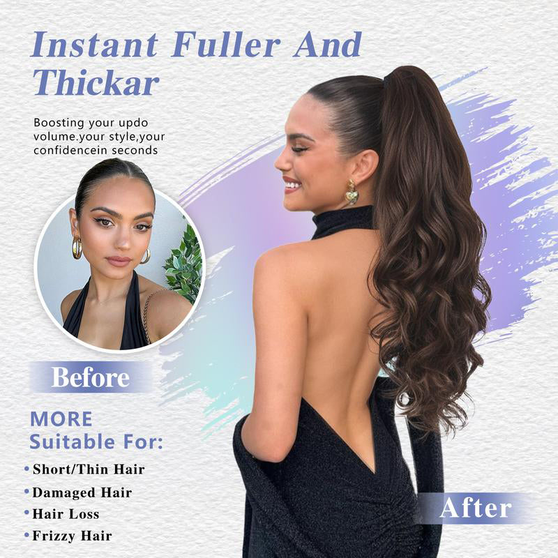 Aarenza clip-on wavy ponytail extension in vibrant purple, designed for easy attachment and natural-looking volume.