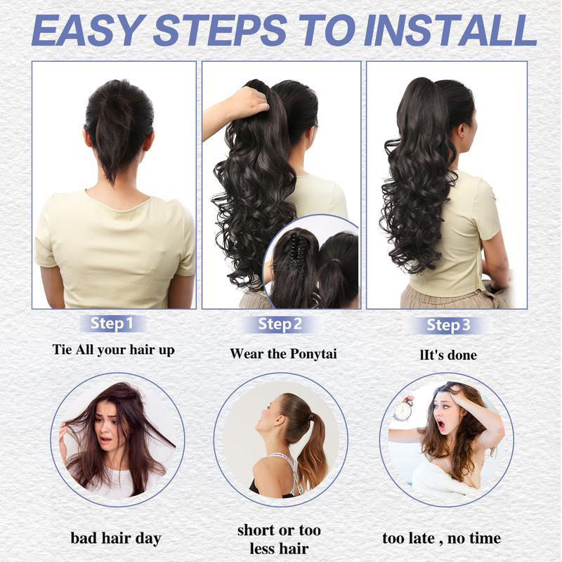 Arenzza clip-on wavy ponytail extension in vibrant purple, designed for easy hair styling and added volume.