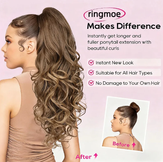 Aarenza clip-on wavy ponytail extension in a purple color, designed for quick hair styling and added volume.