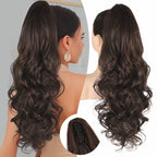 Arenzza clip-on wavy ponytail extension in purple, styled with loose waves, designed for easy attachment and a natural look.