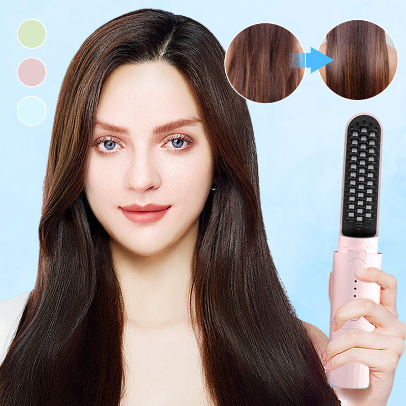 Arenzza 2-in-1 rechargeable straightening comb for long-lasting hair styling, featuring a sleek design and adjustable temperature controls.