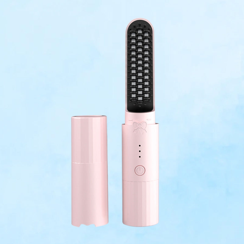 Arenzza 2-in-1 rechargeable long-lasting straightening comb for hair styling, featuring a sleek black design with adjustable settings.