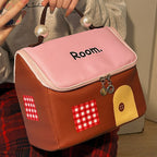 Aarenza large capacity cartoon house-shaped cosmetic bag in bright color blocks, ideal for travel and daily beauty essentials.
