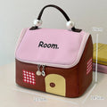 Aarenza large capacity cartoon house-shaped cosmetic bag in bright colors with color-block design, perfect for travel and storage.