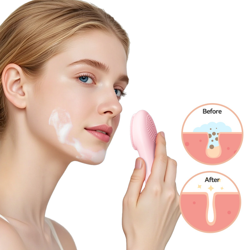 Arenzza electric face scrubber with heat and vibration, showing a sleek handheld device used for facial cleansing and skin rejuvenation.