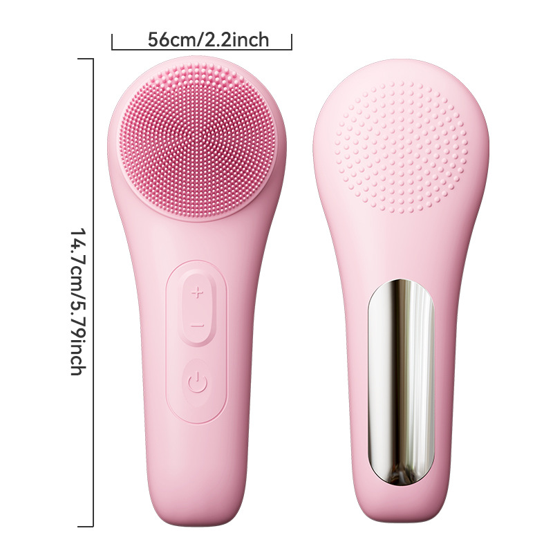 Arenzza electric face scrubber with heat and vibration features, shown with a sleek handheld design and soft silicone bristles.