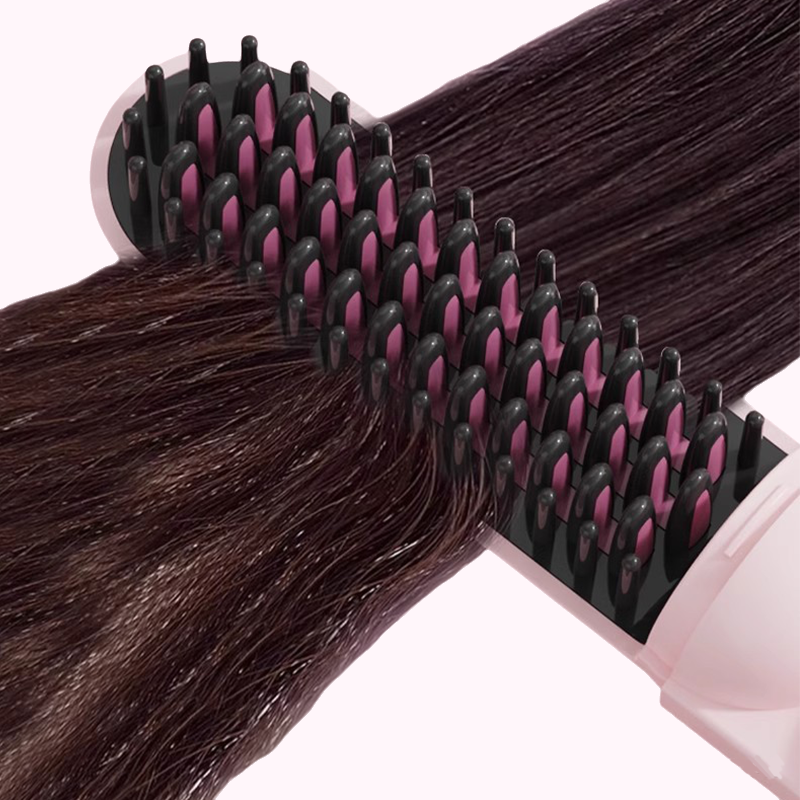Arenzza straight and curly hair straightening comb with dual heating plates for versatile hair styling in a health and beauty setting.