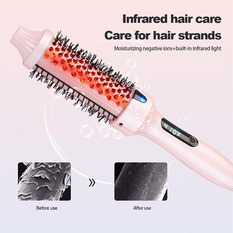 Arenzza fluffy styling comb and thermal brush with negative ion technology for hair styling and volume in a health and beauty setting.