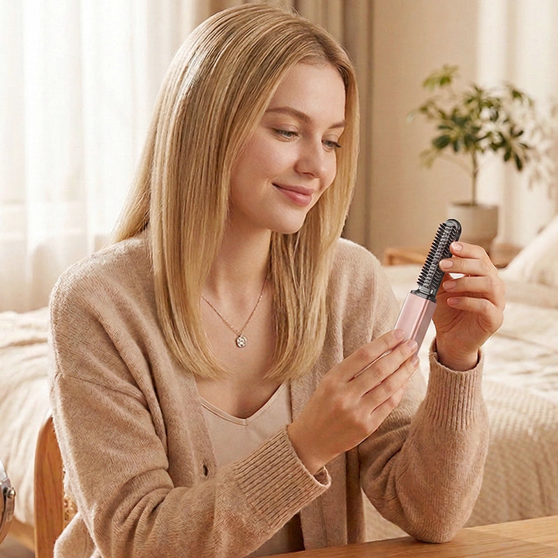 Arenzza portable cordless mini hair straightener comb with sleek design, compact for styling hair on the go.