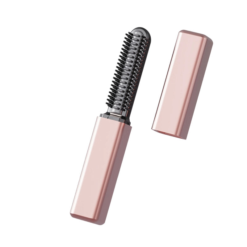 Arenzza portable cordless mini hair straightener comb in black, showing the compact design and ceramic plates for hair styling.