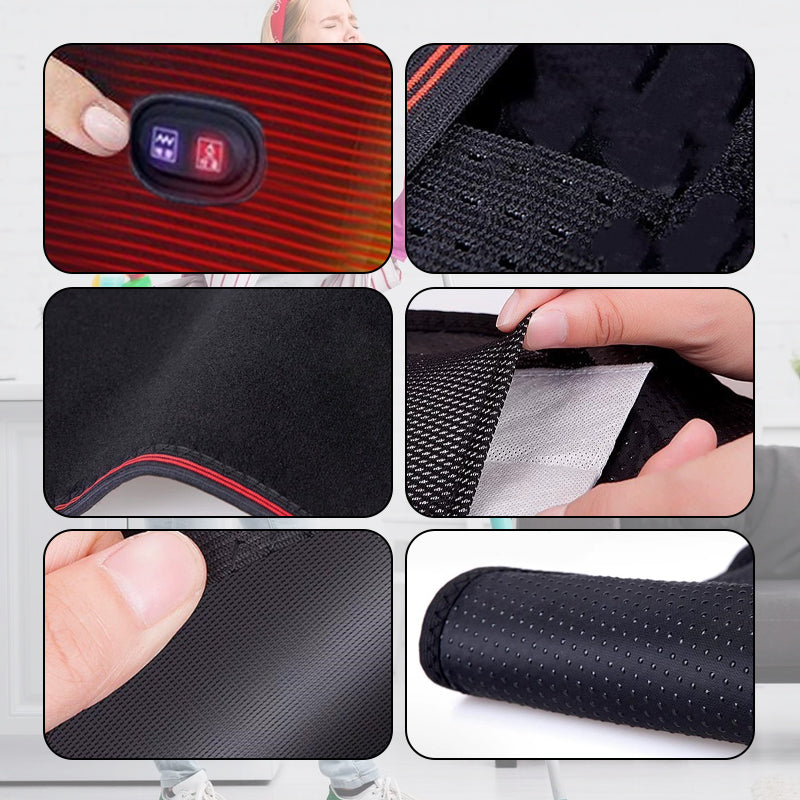 Arenzza electric heating waist belt with massage function, showing adjustable strap and heating pads for pain relief and comfort.