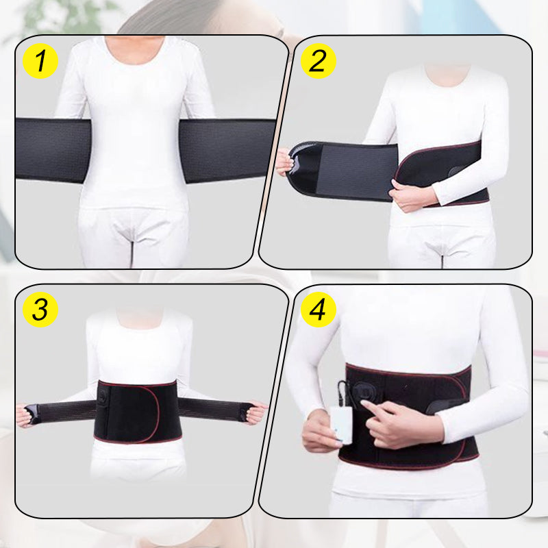 Arenzza electric heating waist belt with massage function, black adjustable health and beauty device for pain relief and comfort.