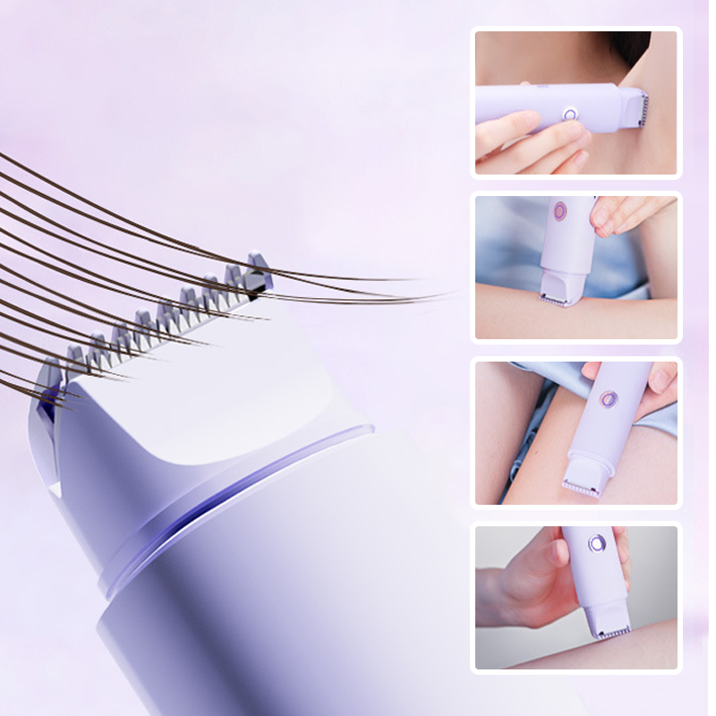 Arenzza electric dual-head waterproof hair trimmer for body, hypoallergenic, designed for sensitive skin, shown with trimming heads and body.