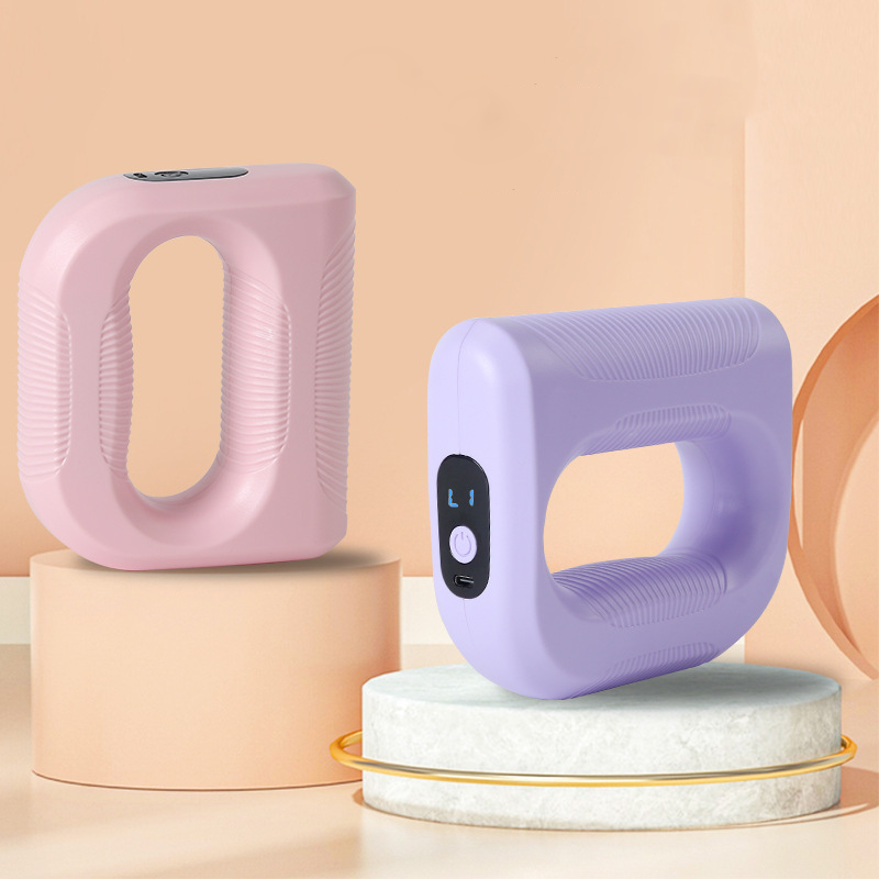Arenzza 5-speed handheld massager ring with adjustable belt, showing the ergonomic design and control buttons for muscle relief.
