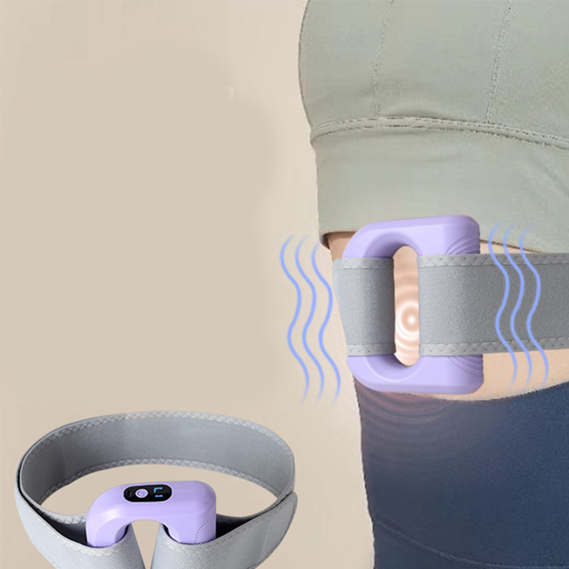 Arenzza 5-speed handheld massager ring with adjustable belt for muscle relaxation and pain relief, shown in use.