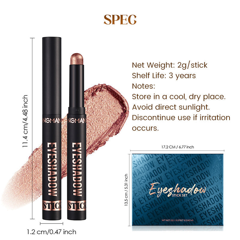 Arenzza glitter eyeshadow stick in vibrant 8 colors, waterproof, long-wearing, and multi-use for eye makeup application.