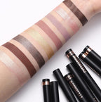 Arenzza glitter eyeshadow stick in vibrant colors, waterproof and long-wearing, shown with a close-up of the multi-use makeup application.