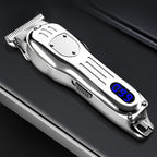 Arenzza vintage engraving LCD digital display hair clipper in black with ergonomic handle and metal blades for grooming.