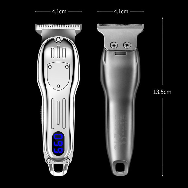 Arenzza vintage LCD digital display hair clipper with engraved design, showcasing its sleek black body and ergonomic grip.