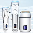 Arenzza vintage engraving LCD digital display hair clipper with sleek design, showing digital controls and adjustable blades.