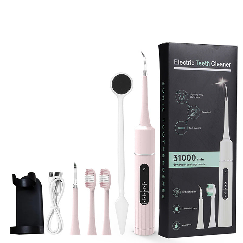 Arenzza ultrasonic teeth cleaner with multi-function and multi-speed settings, showing the device and cleaning head in use.