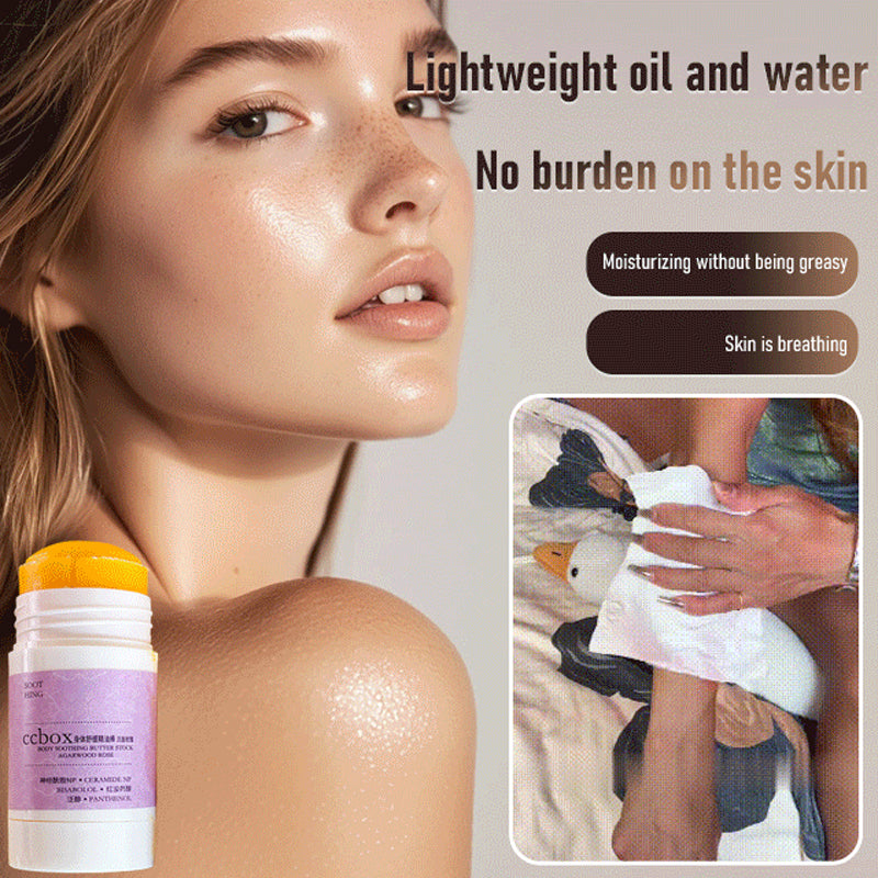 Arenzza Solid Essential Oil Body Moisture Stick showing the natural, solid stick form with a smooth surface, designed for skin hydration.