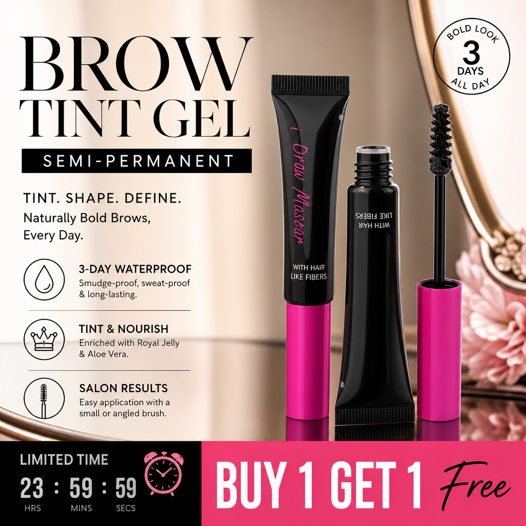 Arenzza vegan eyebrow gel in a sleek container, showing the product's buildable formula, long-lasting wear, and flake-resistant texture.