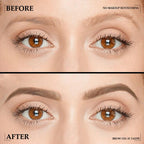 Arenzza vegan eyebrow gel in a sleek container, showing the product's buildable, flake-resistant formula for long-lasting brow enhancement.