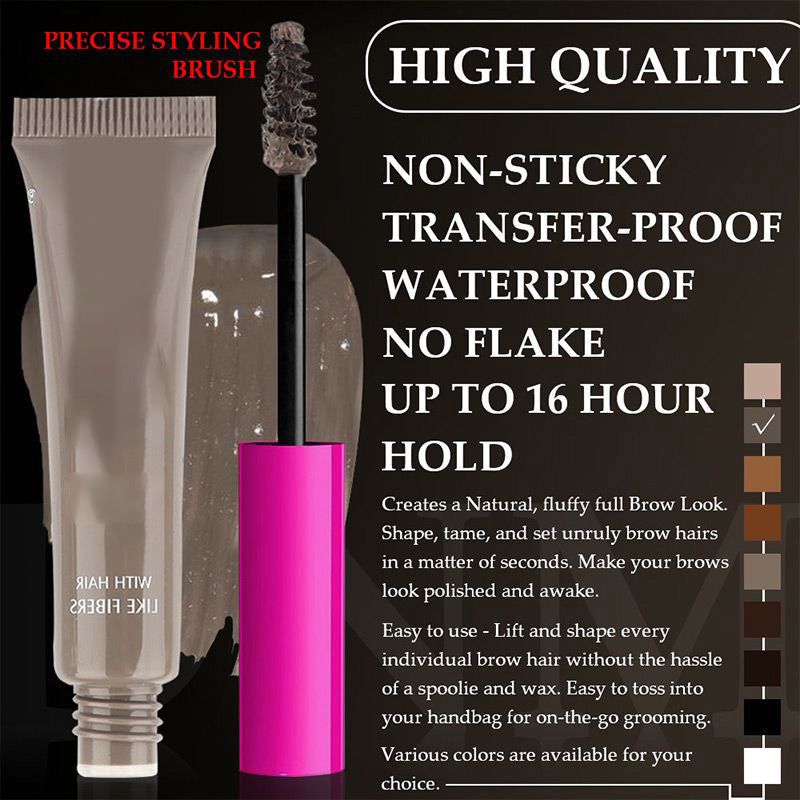 Arenzza vegan eyebrow gel in a sleek tube, showcasing its buildable, flake-resistant formula with 16-hour wear.