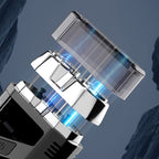 A transparent mini electric shaver by Arenzza with waterproof design, showing close-up of the compact shaver with blades and handle.