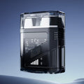 A transparent mini electric shaver by Arenzza with waterproof IPX7 design, showing its compact, clear body and shaving head.