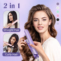 Arenzza 2-in-1 mini curling wand and flat iron hair straightener with black handle and silver plates, perfect for styling hair.