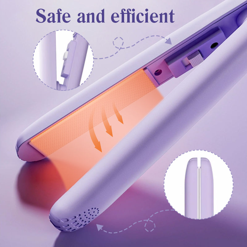 Arenzza 2-in-1 mini curling wand and flat iron hair straightener in black with digital controls, compact for travel and styling.