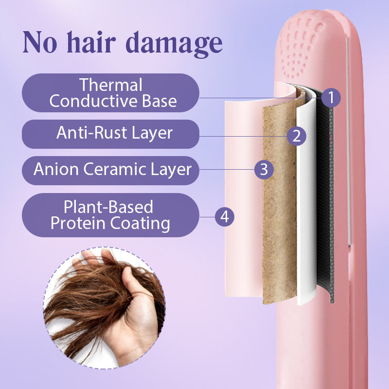 Arenzza 2-in-1 mini curling wand and flat iron hair straightener in black, shown with curling and straightening plates.