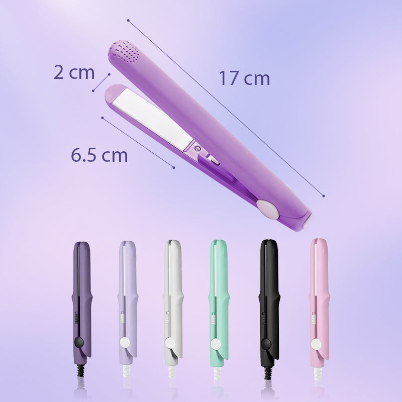 Arenzza 2-in-1 mini curling wand and flat iron hair straightener with black and silver design, placed on a white background.