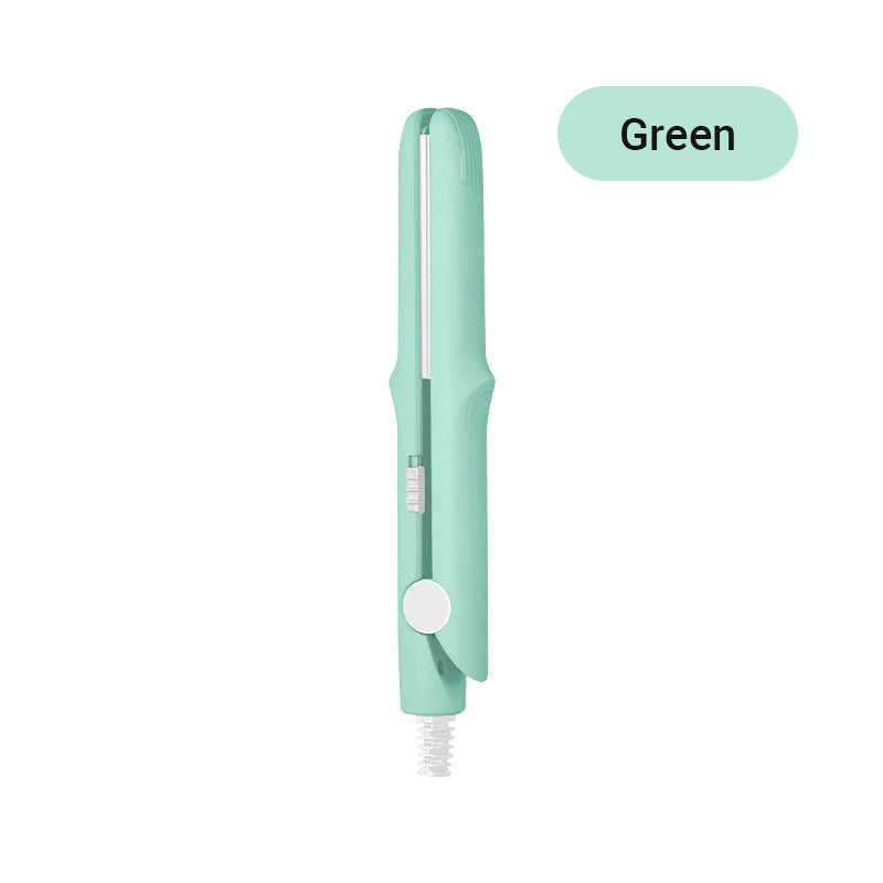 Arenzza 2-in-1 mini curling wand and flat iron hair straightener, compact black styling tool with dual function for curls and straightening.