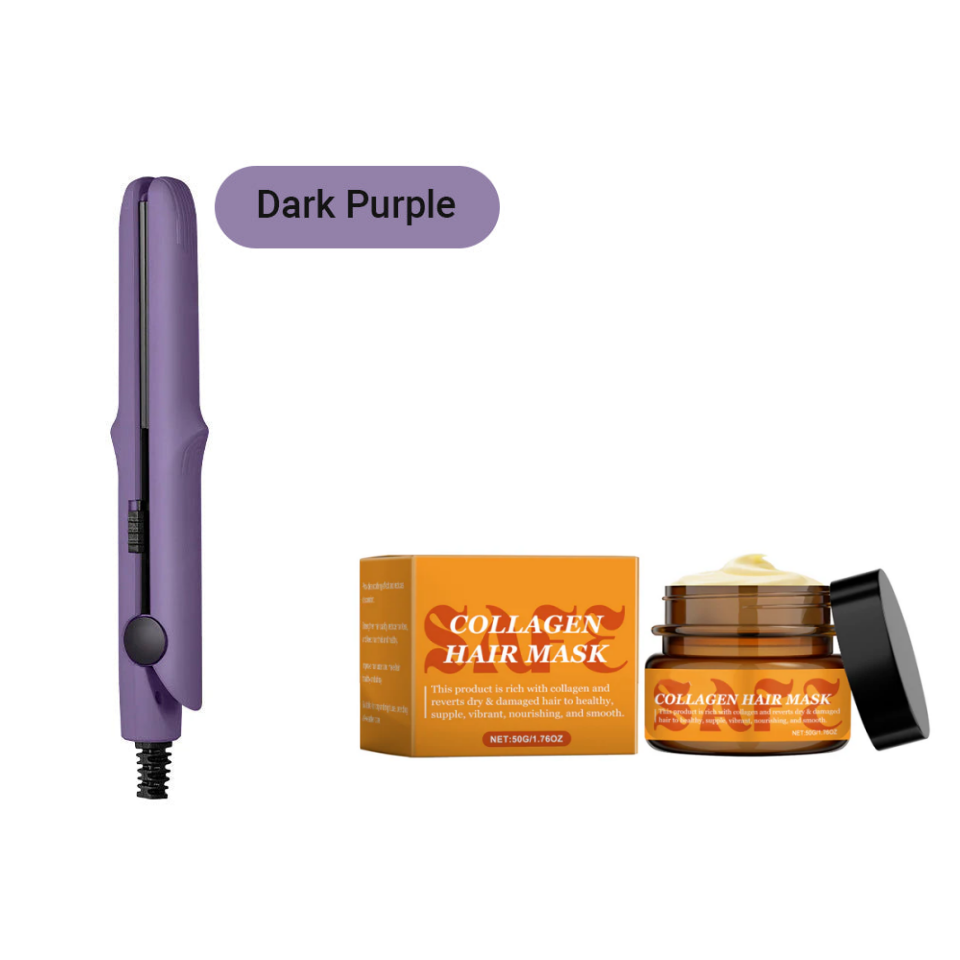 Arenzza 2-in-1 mini curling wand and flat iron hair straightener in black with digital controls, suitable for styling hair at home.