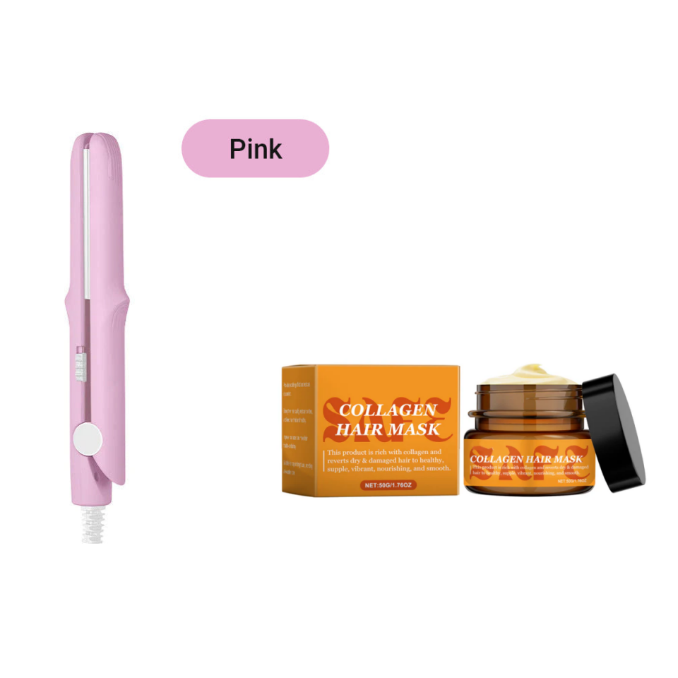 Arenzza 2-in-1 mini curling wand and flat iron hair straightener with black and rose gold finish, compact styling tool for versatile hair styling.