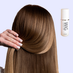 Arenzza wig hair care spray for synthetic and natural wigs, in a clear spray bottle with a white cap, on a white background.