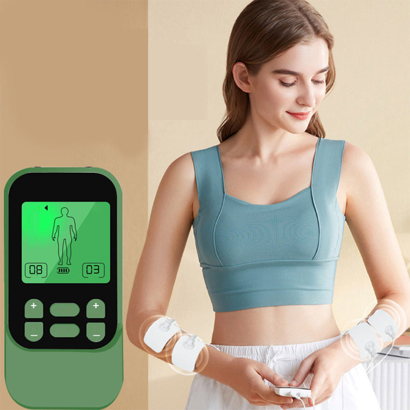 Arenzza portable dual channel TENS unit muscle stimulator for pain relief and muscle therapy, compact design with control buttons.