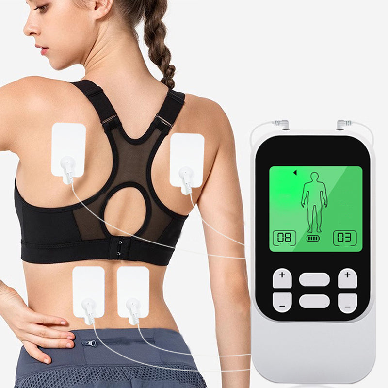 Arenzza portable dual channel TENS unit muscle stimulator for pain relief and muscle therapy in a compact design.