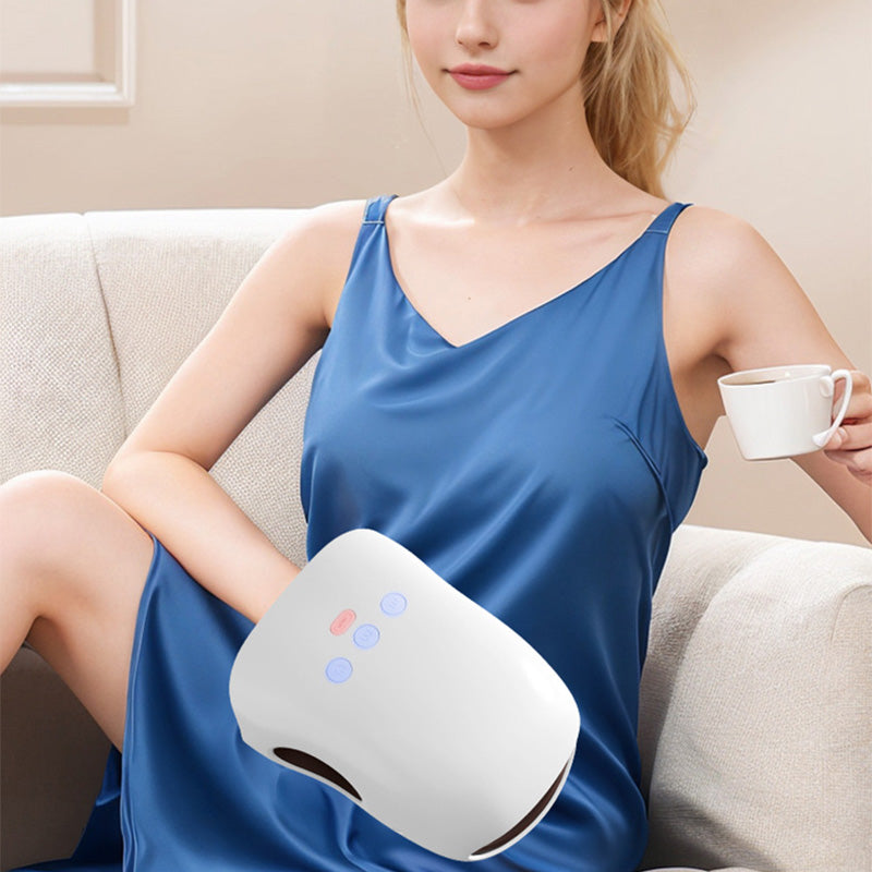 Arenzza 3-speed cordless hand massager with heat and compression features, showing the handheld device with massage rollers.