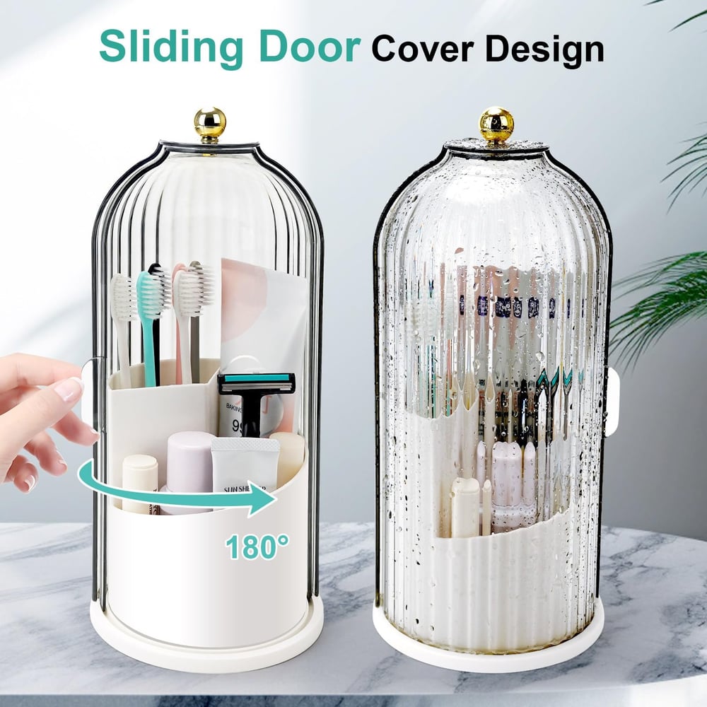 Arenzza sliding lid toothbrush organizer with hygienic, drip-free design and space-saving features for bathroom storage.