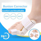 Arenzza bunion corrector for men and women, showing adjustable silicone toe separator and support for foot alignment.