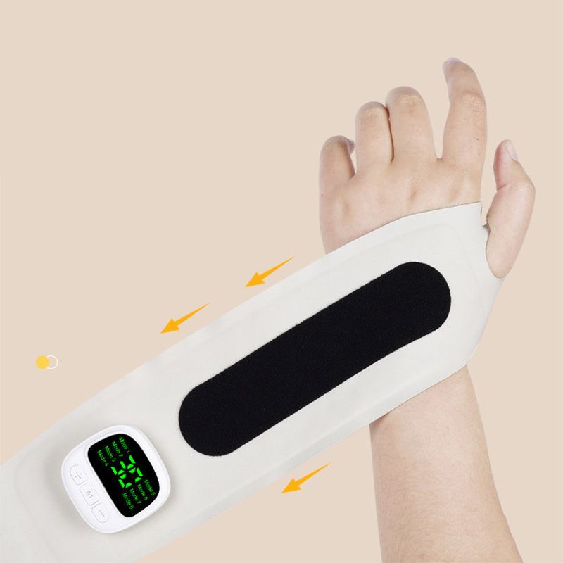 Arenzza rechargeable electric wrist massager with adjustable straps, designed for soothing hand and wrist relaxation.