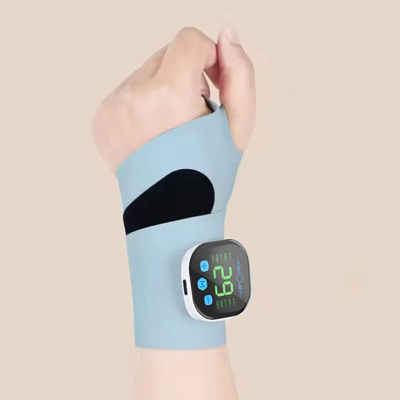 Arenzza rechargeable electric wrist massager with adjustable straps, designed for soothing hand and wrist relaxation.