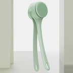 Arenzza electric long handle exfoliating bath brush with a gray handle and textured brush head for skincare in the bathroom.