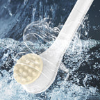 Arenzza electric long handle exfoliating bath brush with a textured brush head for gentle skin exfoliation in the shower.